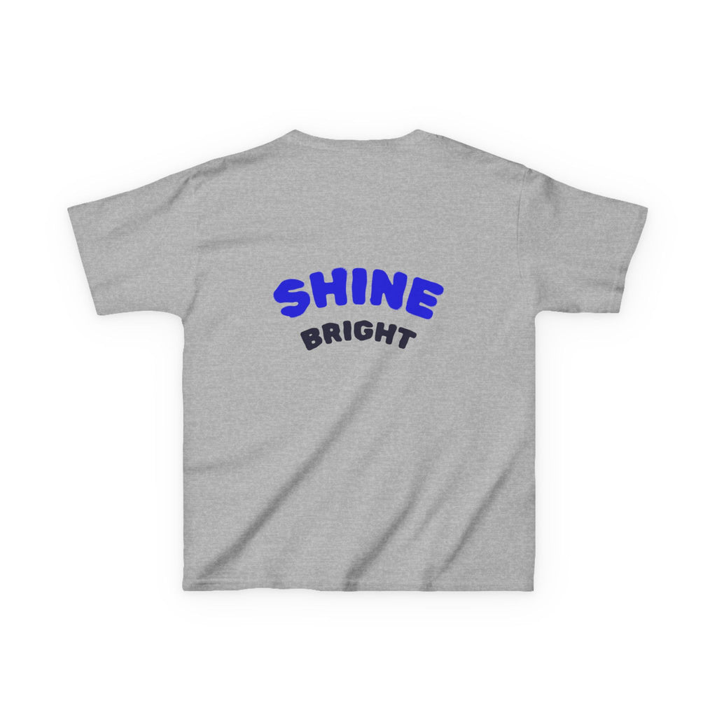 Kids Tee — "Be Kind, Be Cool" Dinosaur Graphic with "Shine Bright" Back
