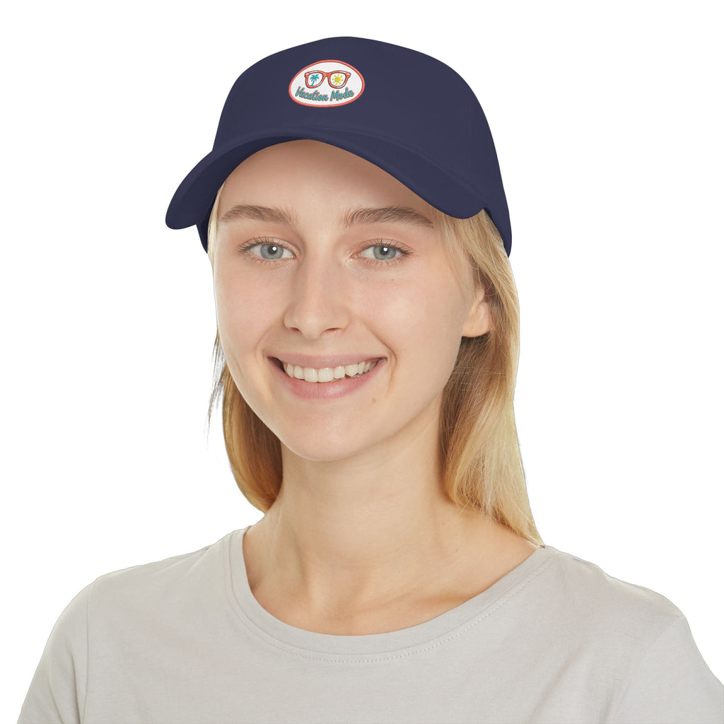 Red 'Vacation Mode' Low Profile Baseball Cap — Sunglasses Patch Dad Hat