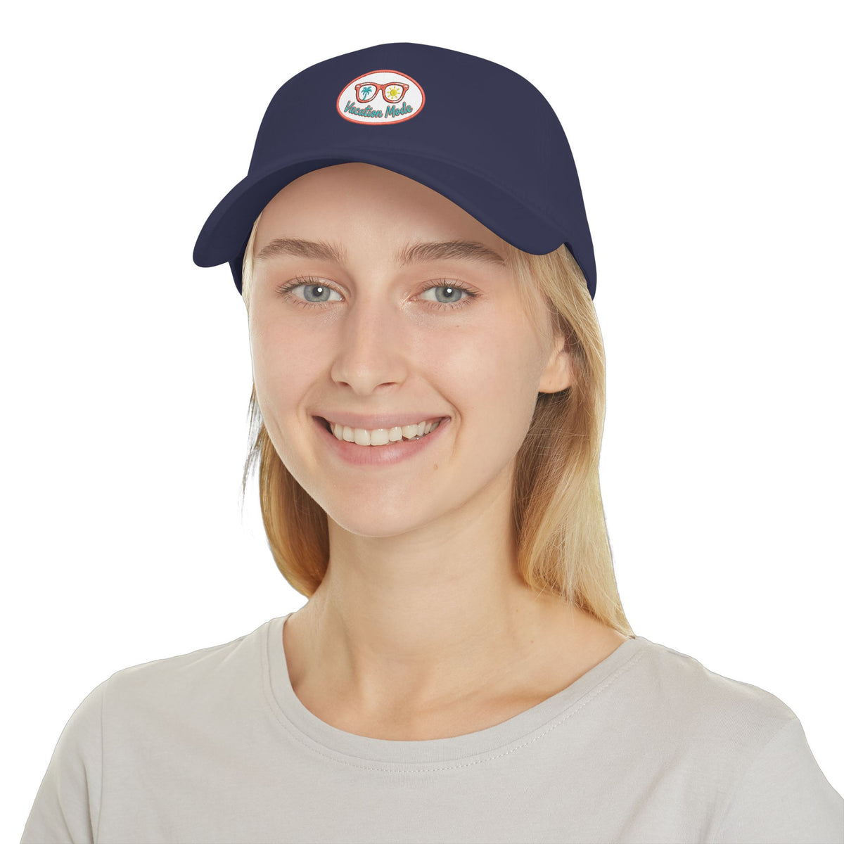 Red 'Vacation Mode' Low Profile Baseball Cap — Sunglasses Patch Dad Hat