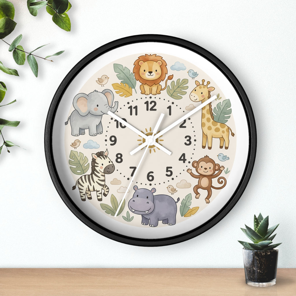 Safari Friends Nursery Wall Clock — Cute Jungle Animal Kids Clock