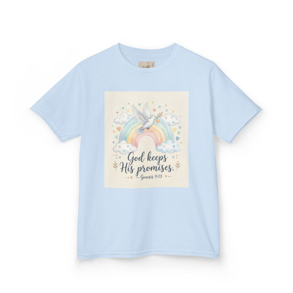 Christian Kids T-Shirt — "God Keeps His Promises" Rainbow Dove Tee | Psalm 145:13