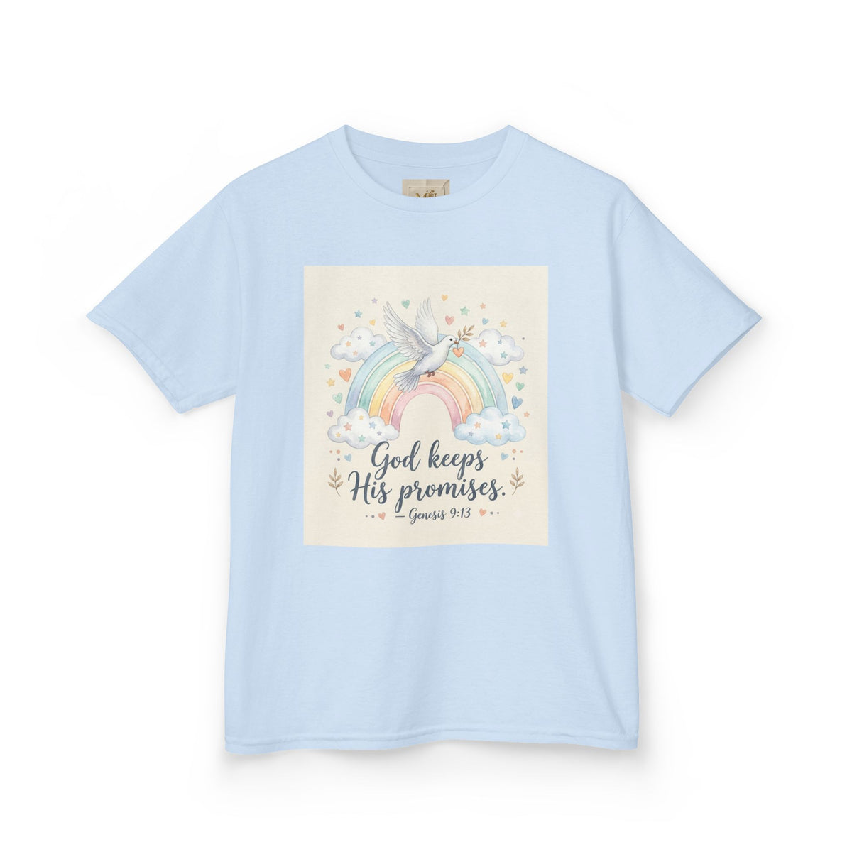Christian Kids T-Shirt — "God Keeps His Promises" Rainbow Dove Tee | Psalm 145:13
