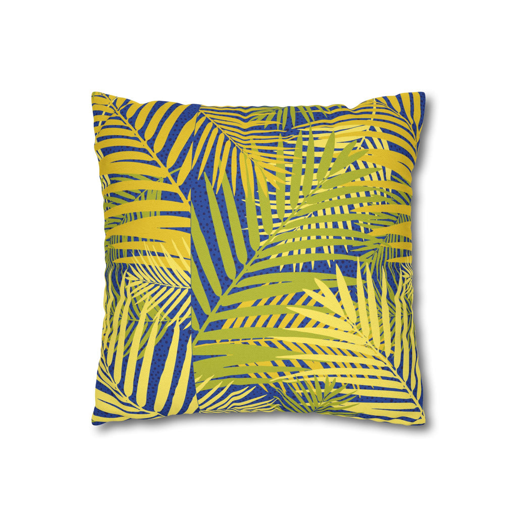 Tropical Palm Pillowcase — Yellow & Blue Leaf Decorative Pillow Cover