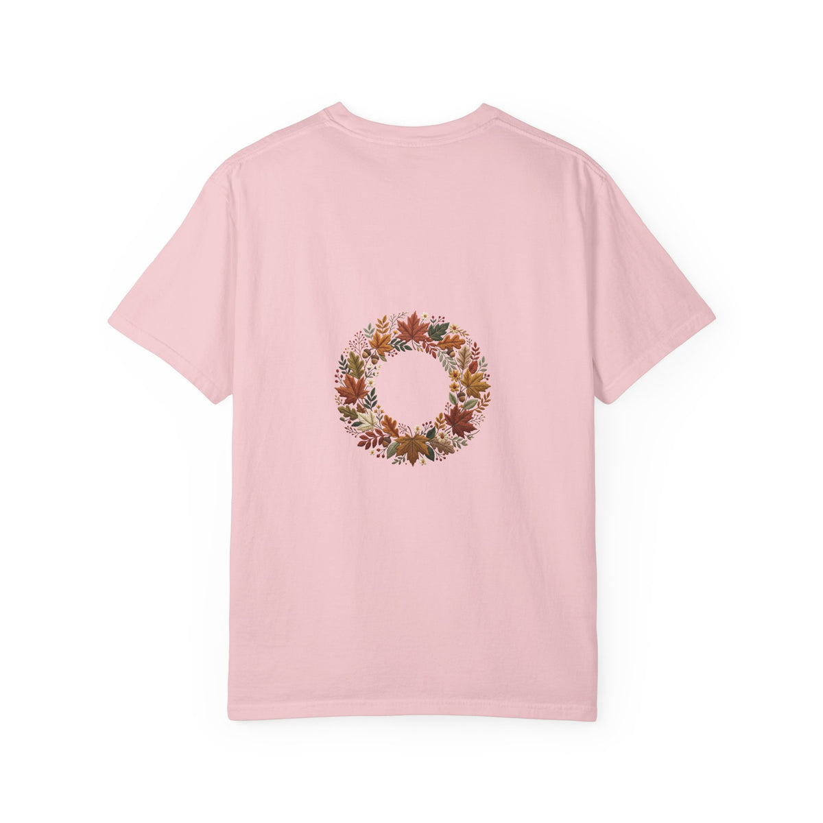 T-Shirt — Autumn Floral Wreath Tee (Fall Leaves Chest & Back Print)