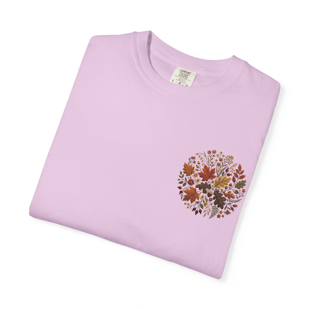 T-Shirt — Autumn Floral Wreath Tee (Fall Leaves Chest & Back Print)