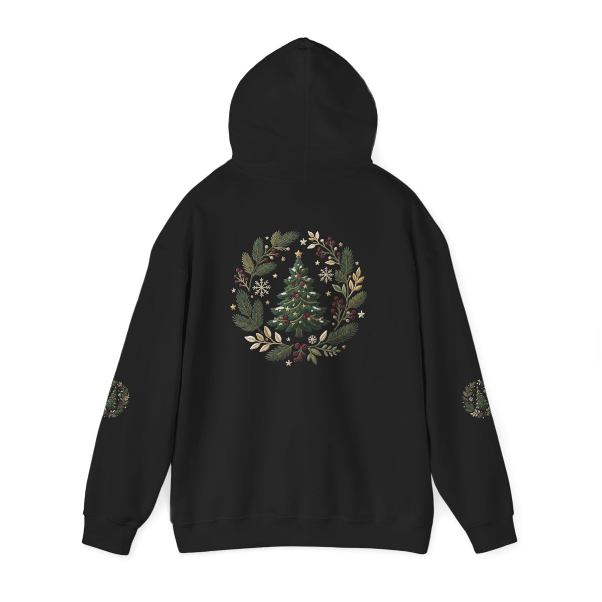 Christmas Tree Wreath Hoodie — Festive Botanical Sweatshirt, 50/50 Cotton-Poly, Unisex