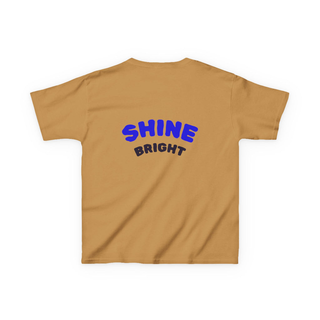 Kids Tee — "Be Kind, Be Cool" Dinosaur Graphic with "Shine Bright" Back