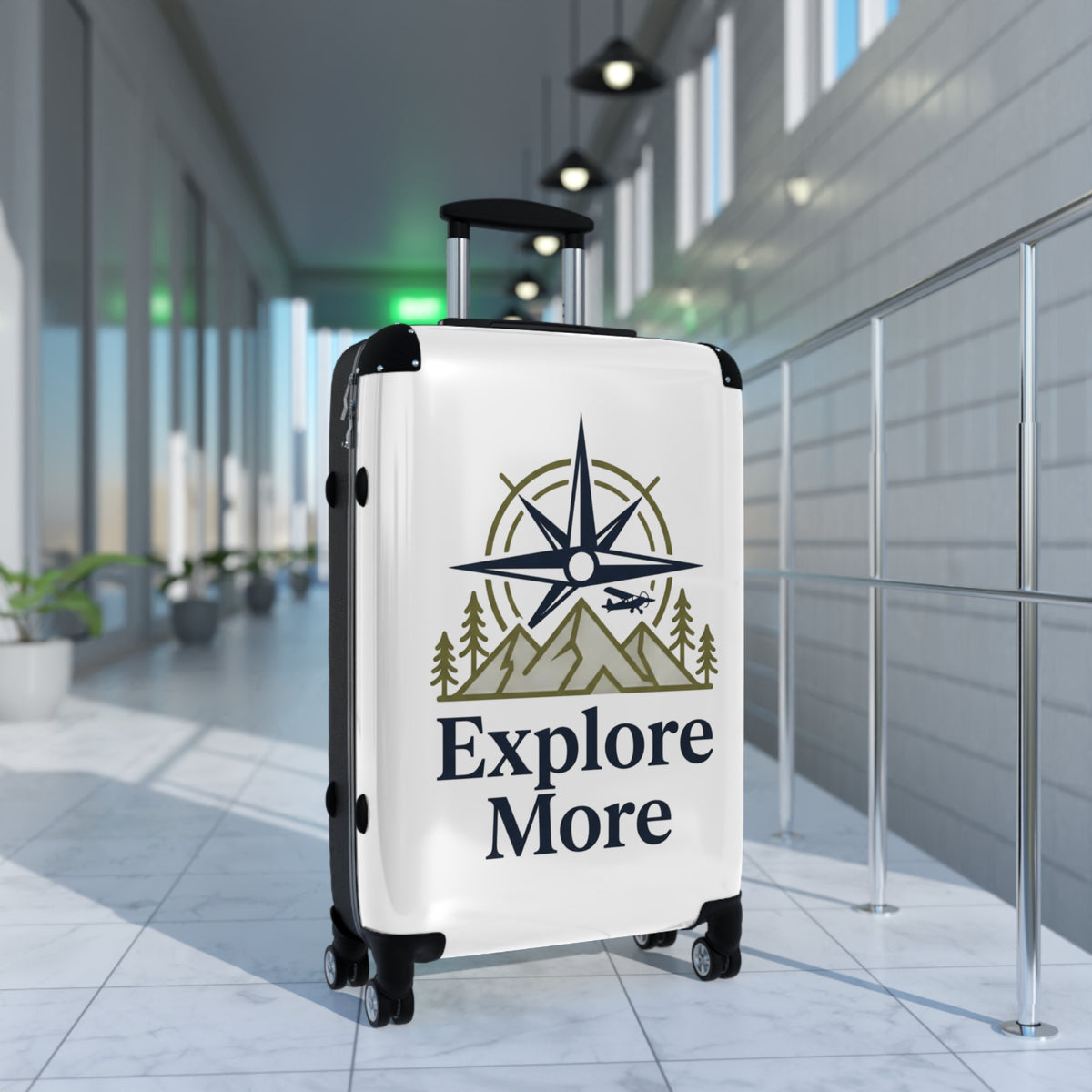 Suitcase — "Explore More" Travel Carry-On with Compass & Mountain Graphic