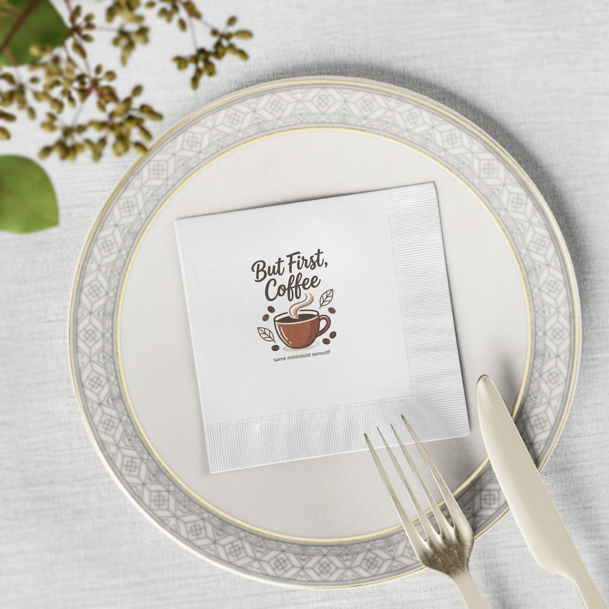 But First Coffee Napkins — Paper Cocktail Napkins with Coffee Cup Design