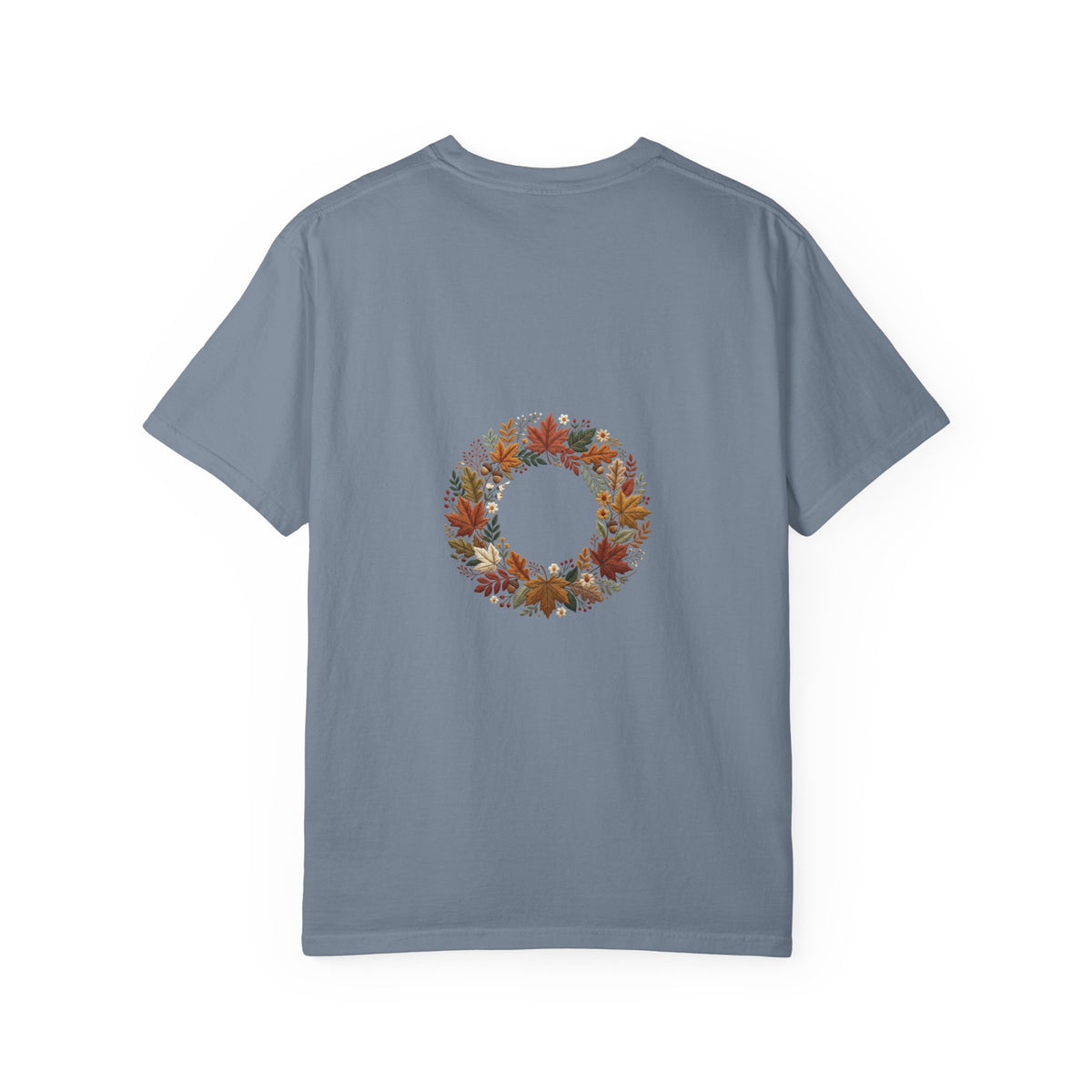 T-Shirt — Autumn Floral Wreath Tee (Fall Leaves Chest & Back Print)
