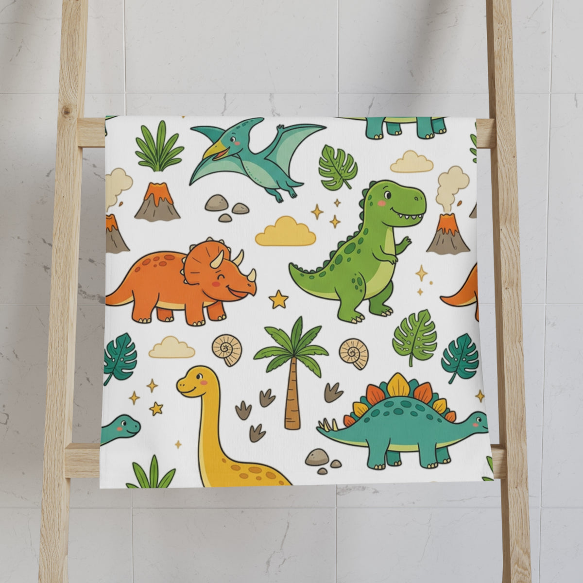 Dinosaur Kids Hand Towel - Cute Cartoon Dino Pattern for Nursery & Bath