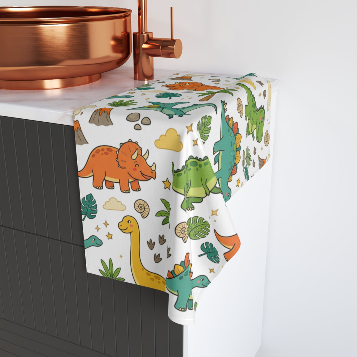 Dinosaur Kids Hand Towel - Cute Cartoon Dino Pattern for Nursery & Bath