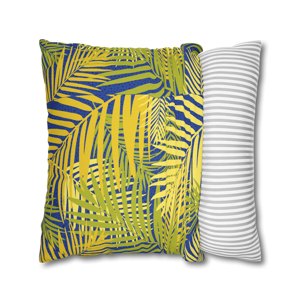 Tropical Palm Pillowcase — Yellow & Blue Leaf Decorative Pillow Cover