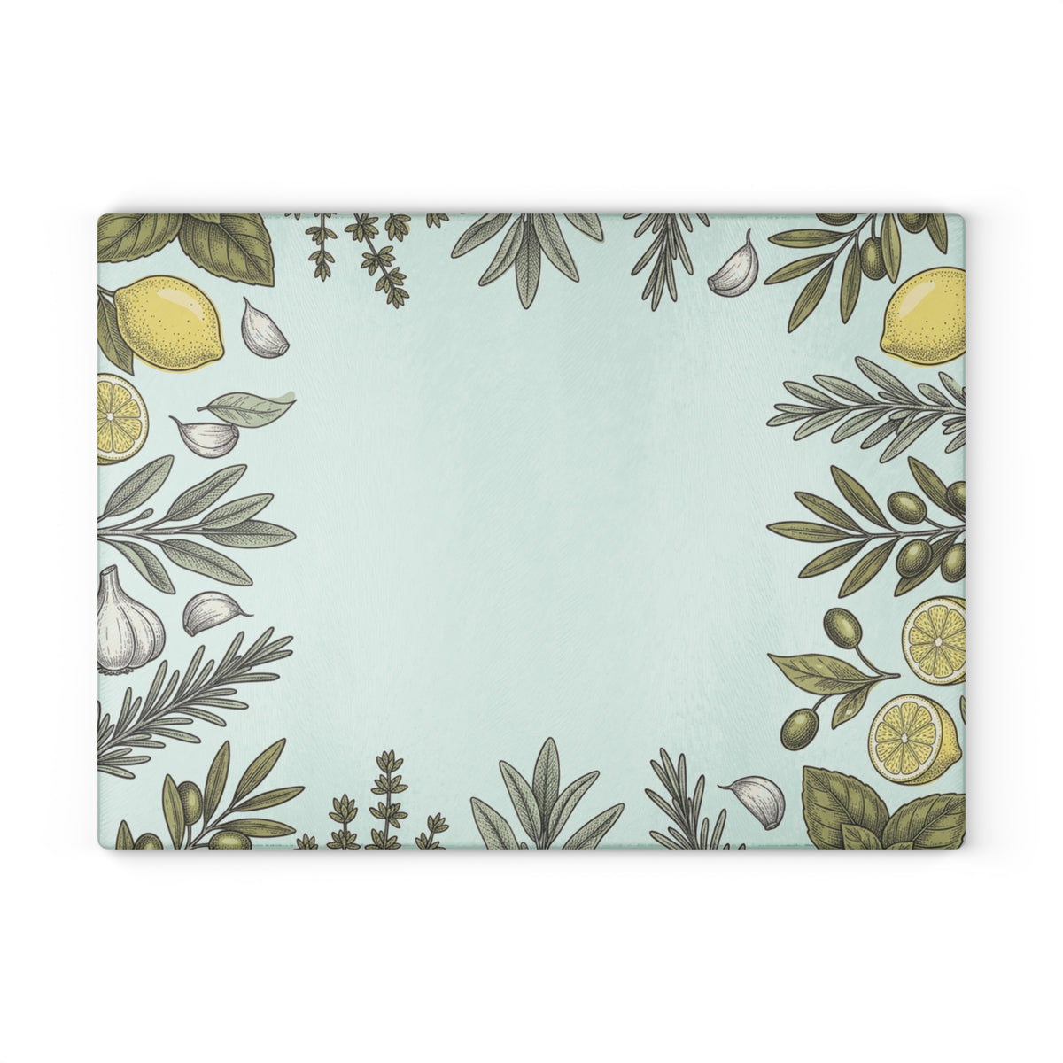 Herb & Lemon Glass Cutting Board — Decorative Kitchen Chopping Board