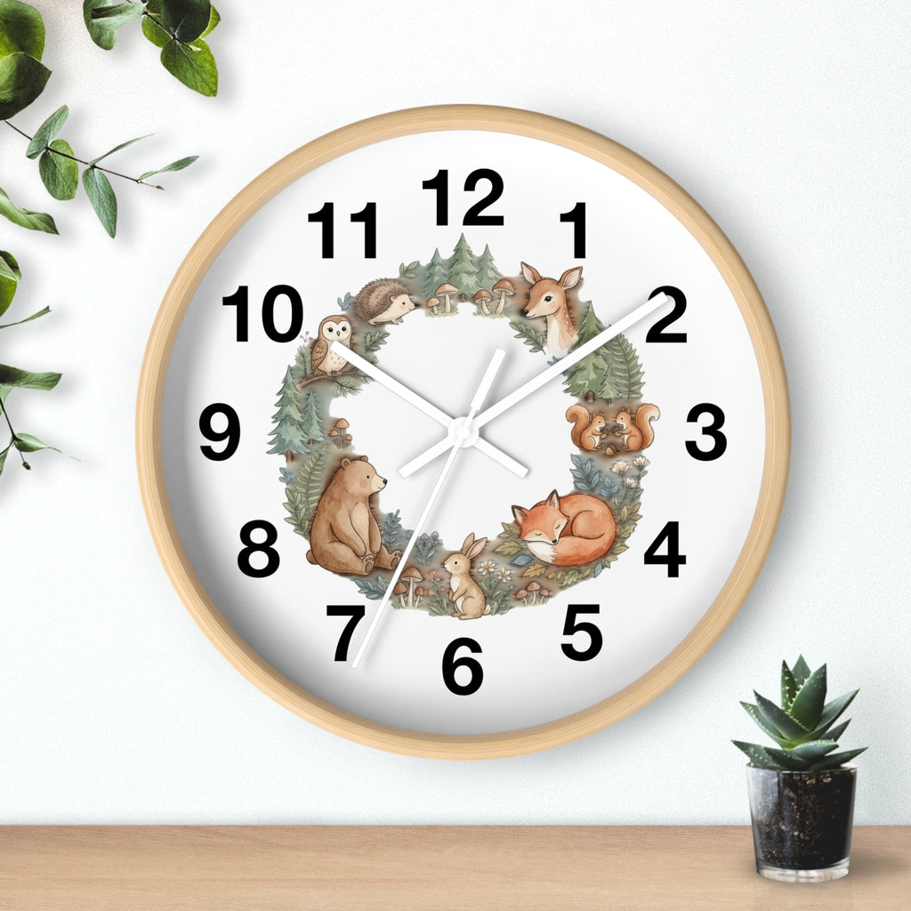 Woodland Animals Wreath Wall Clock — Cute Forest Nursery Clock