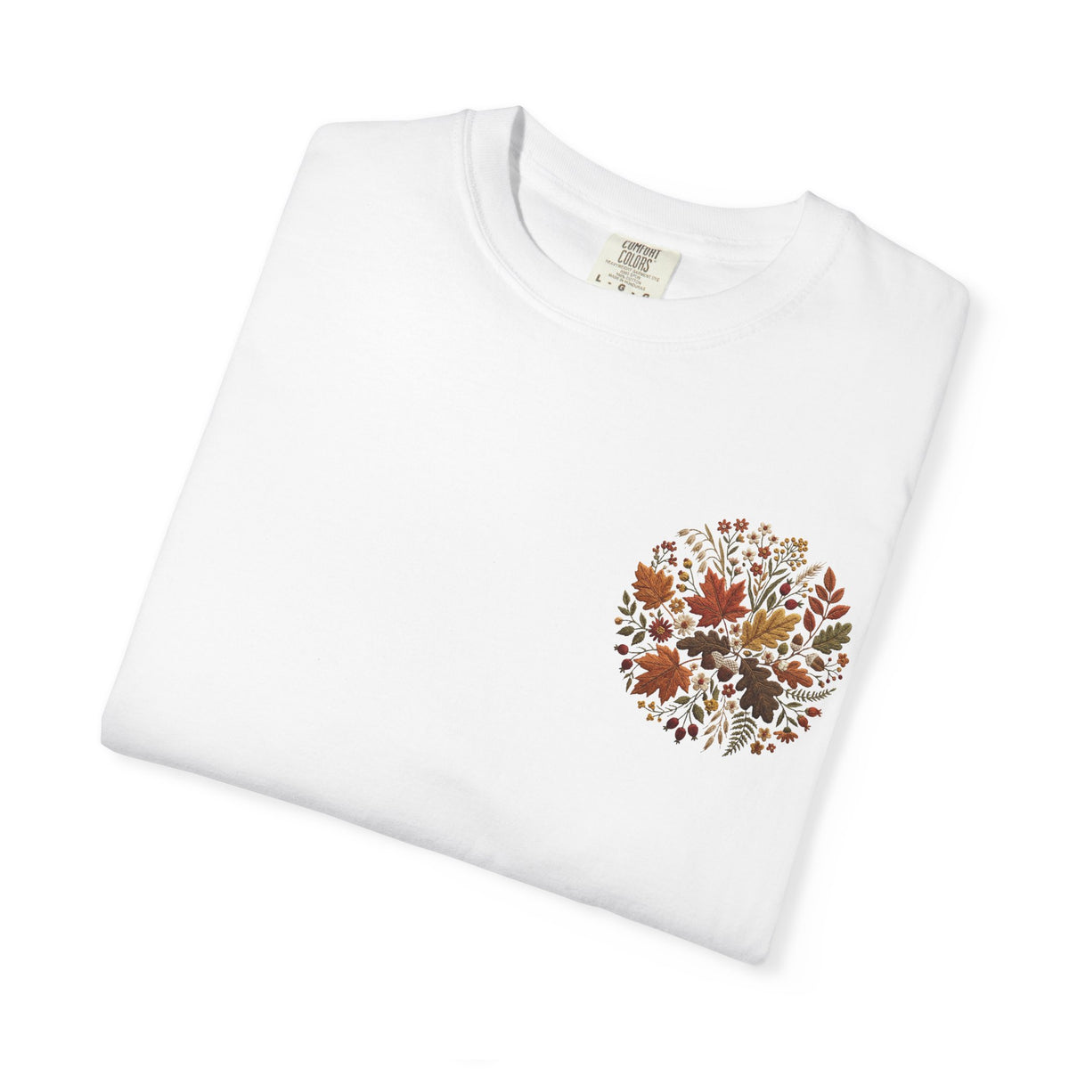 T-Shirt — Autumn Floral Wreath Tee (Fall Leaves Chest & Back Print)