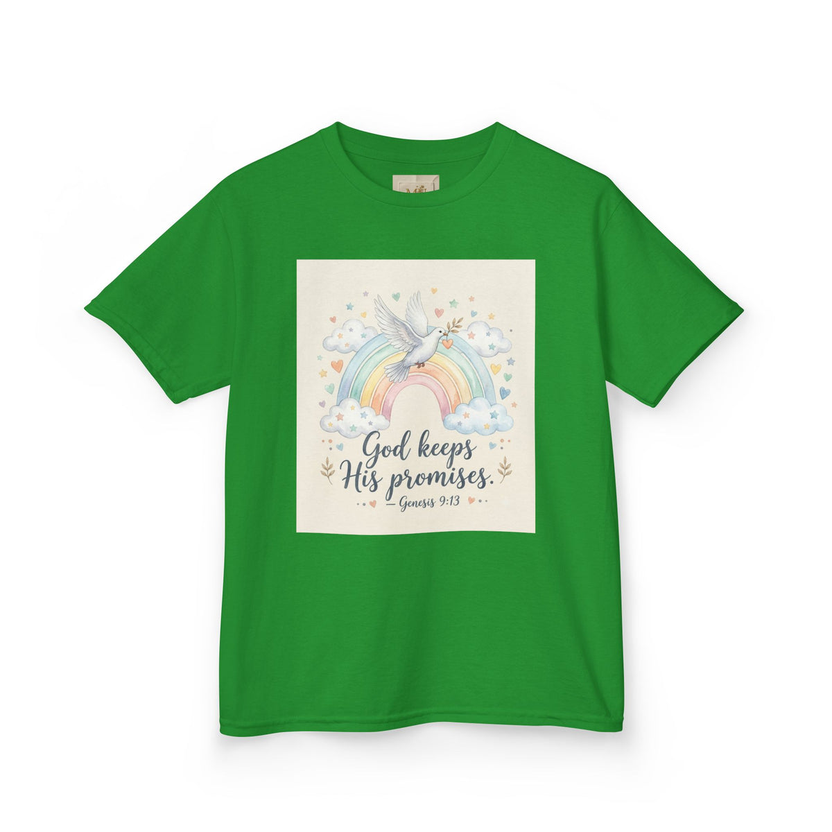 Christian Kids T-Shirt — "God Keeps His Promises" Rainbow Dove Tee | Psalm 145:13