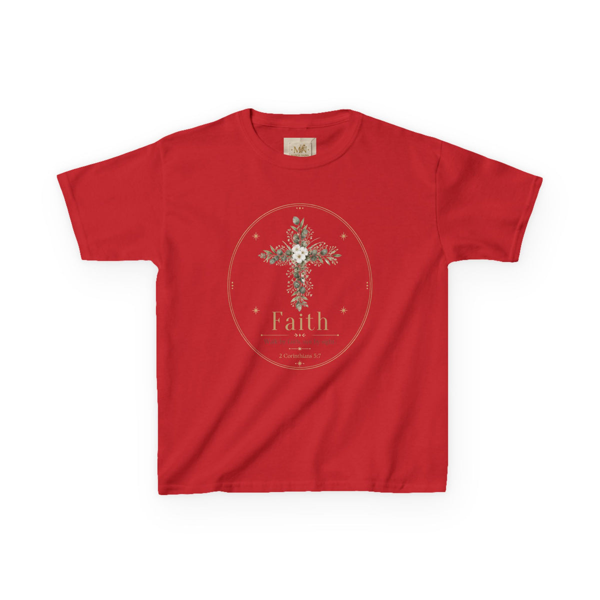 Kids Tee — Floral Cross “Faith” Christian Shirt for Children (Easter, Baptism, Church)