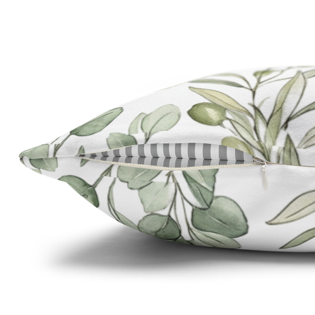 Botanical Greenery Square Pillowcase — Watercolour Eucalyptus & Fern Throw Pillow Cover