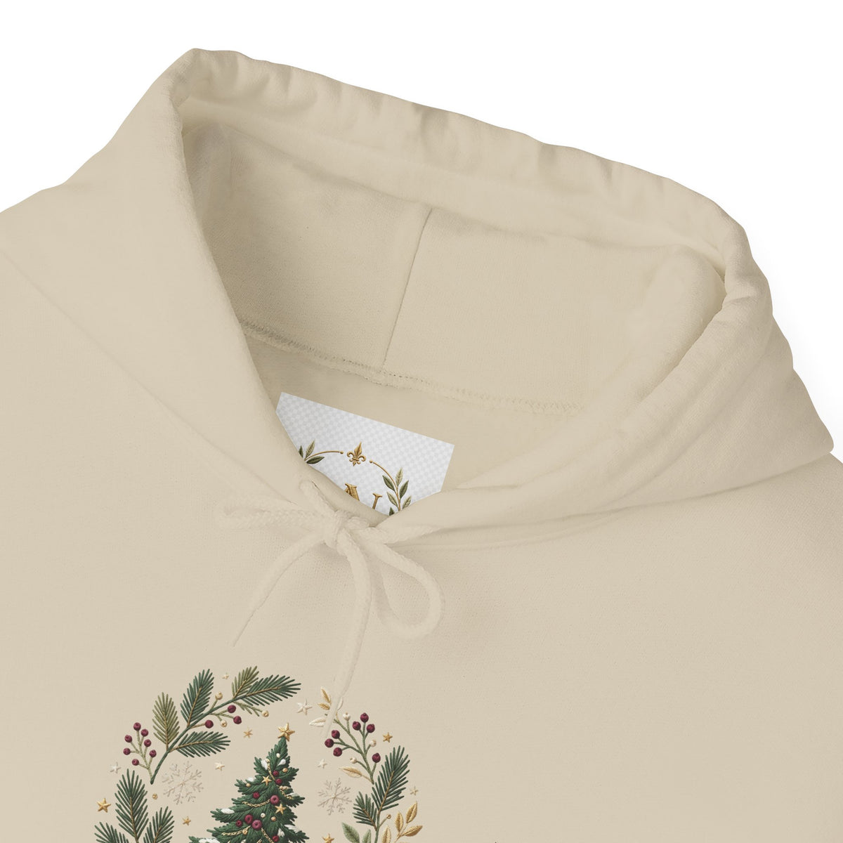 Christmas Tree Wreath Hoodie — Festive Botanical Sweatshirt, 50/50 Cotton-Poly, Unisex
