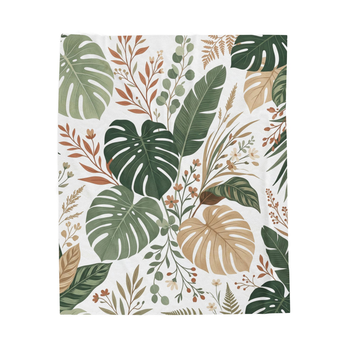 Botanical Monstera Velveteen Plush Blanket – Tropical Leaf Throw for Cozy Home Décor