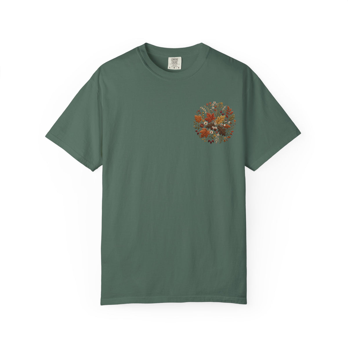 T-Shirt — Autumn Floral Wreath Tee (Fall Leaves Chest & Back Print)
