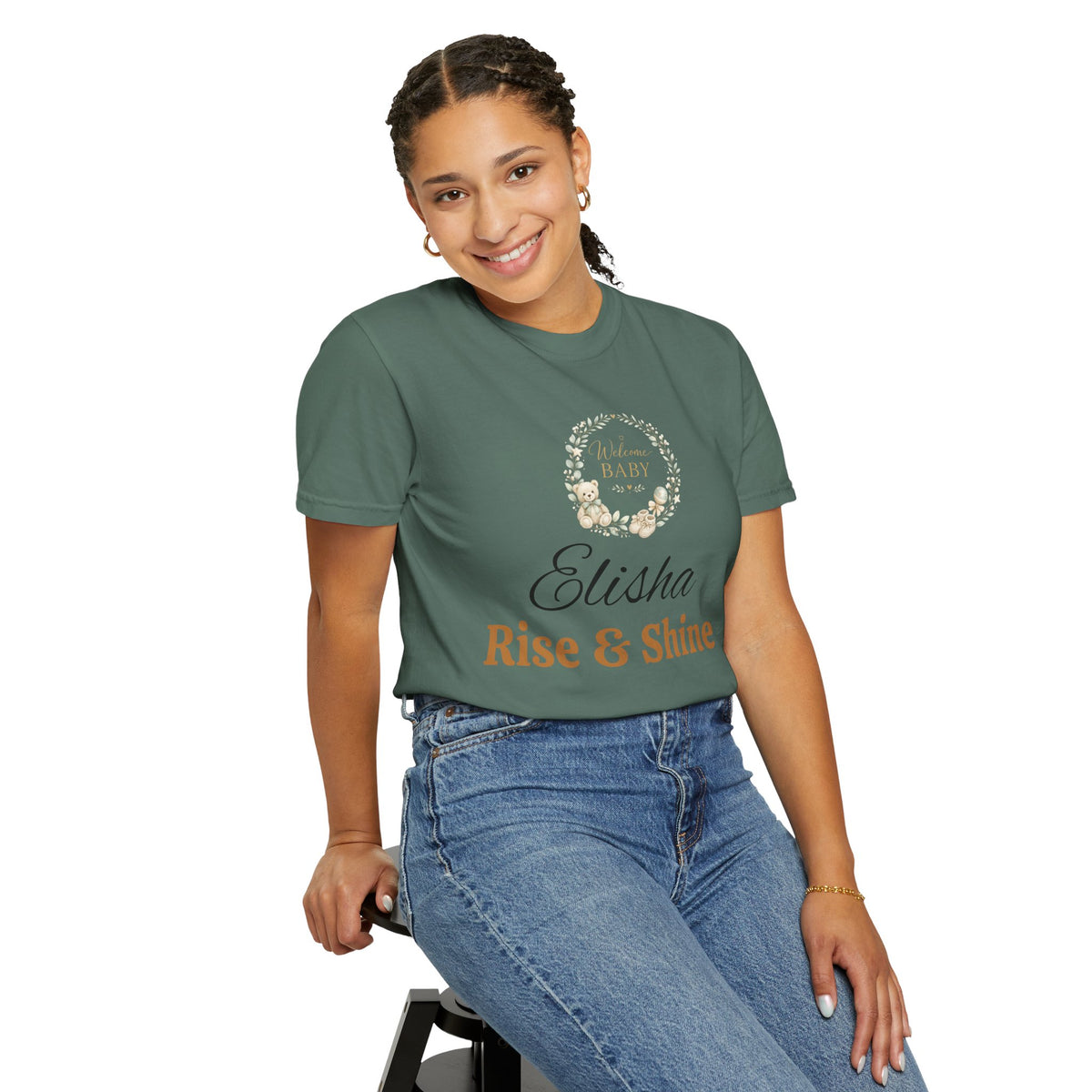 Personalized 'Rise & Shine' T-Shirt — Custom Name Floral Monogram Tee