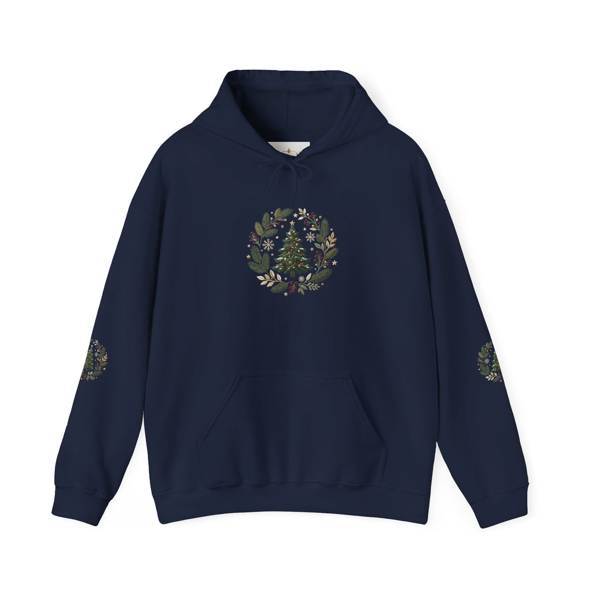 Christmas Tree Wreath Hoodie — Festive Botanical Sweatshirt, 50/50 Cotton-Poly, Unisex