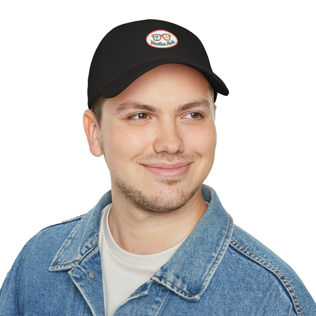 Red 'Vacation Mode' Low Profile Baseball Cap — Sunglasses Patch Dad Hat