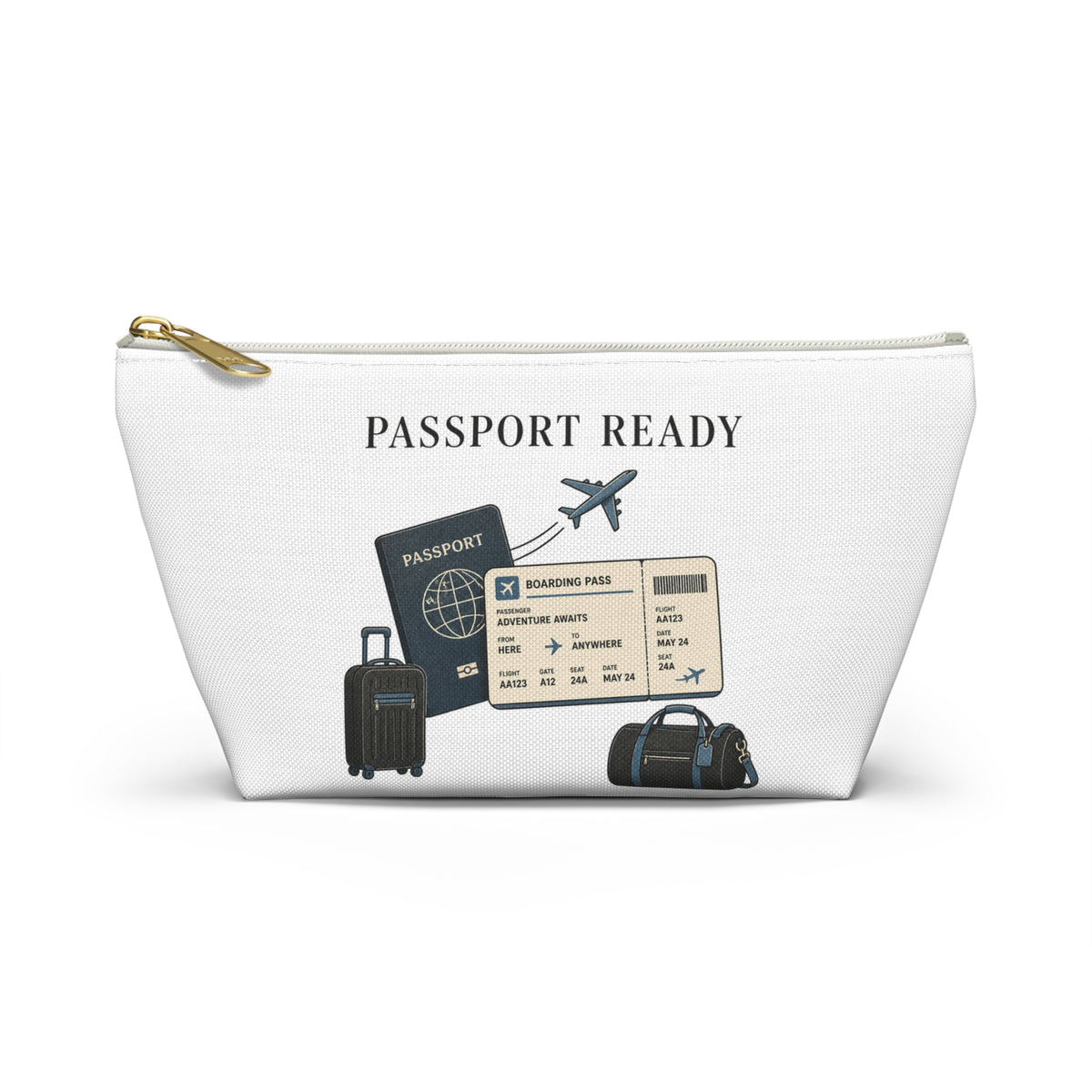 Passport Ready Travel Accessory Pouch — T‑Bottom Toiletry & Document Organizer