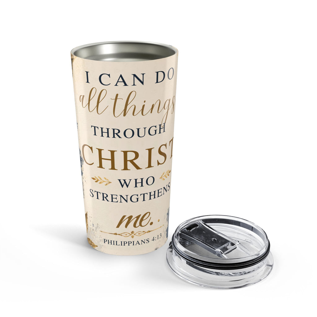 Christian Philippians 4:13 20oz Tumbler — Floral Faith Insulated Travel Mug