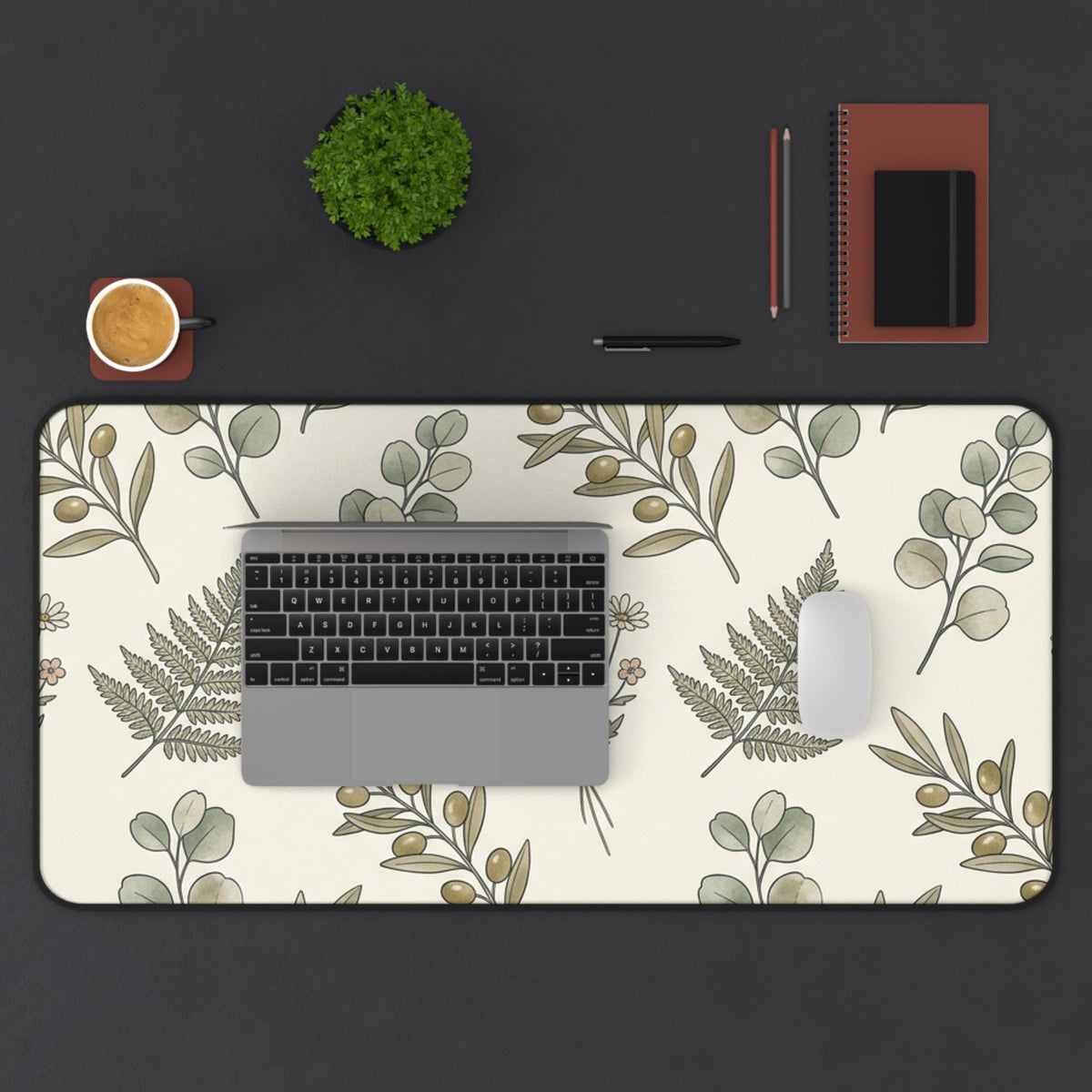 Botanical Fern Desk Mat — Neutral Floral Mouse Pad for Home Office