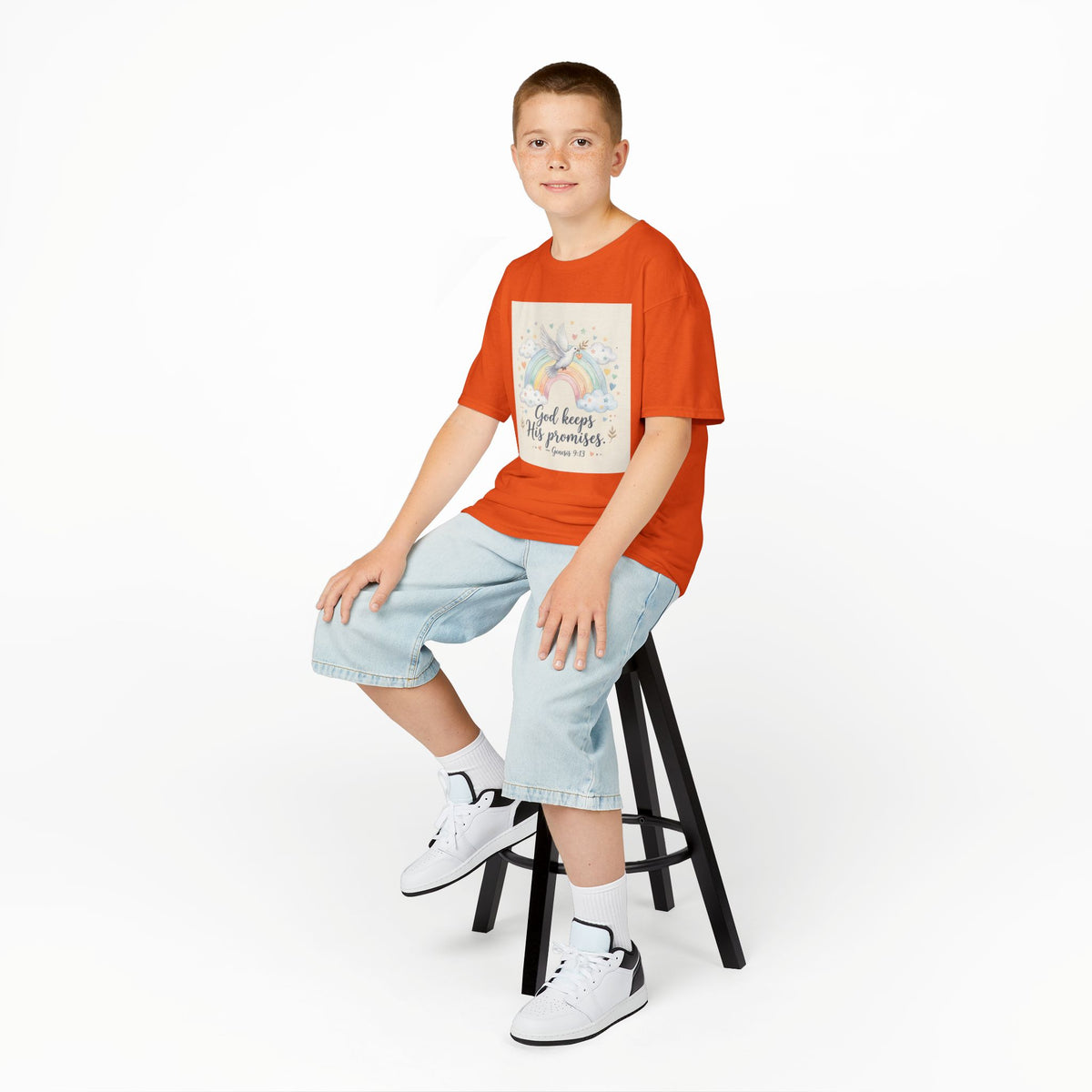Christian Kids T-Shirt — "God Keeps His Promises" Rainbow Dove Tee | Psalm 145:13
