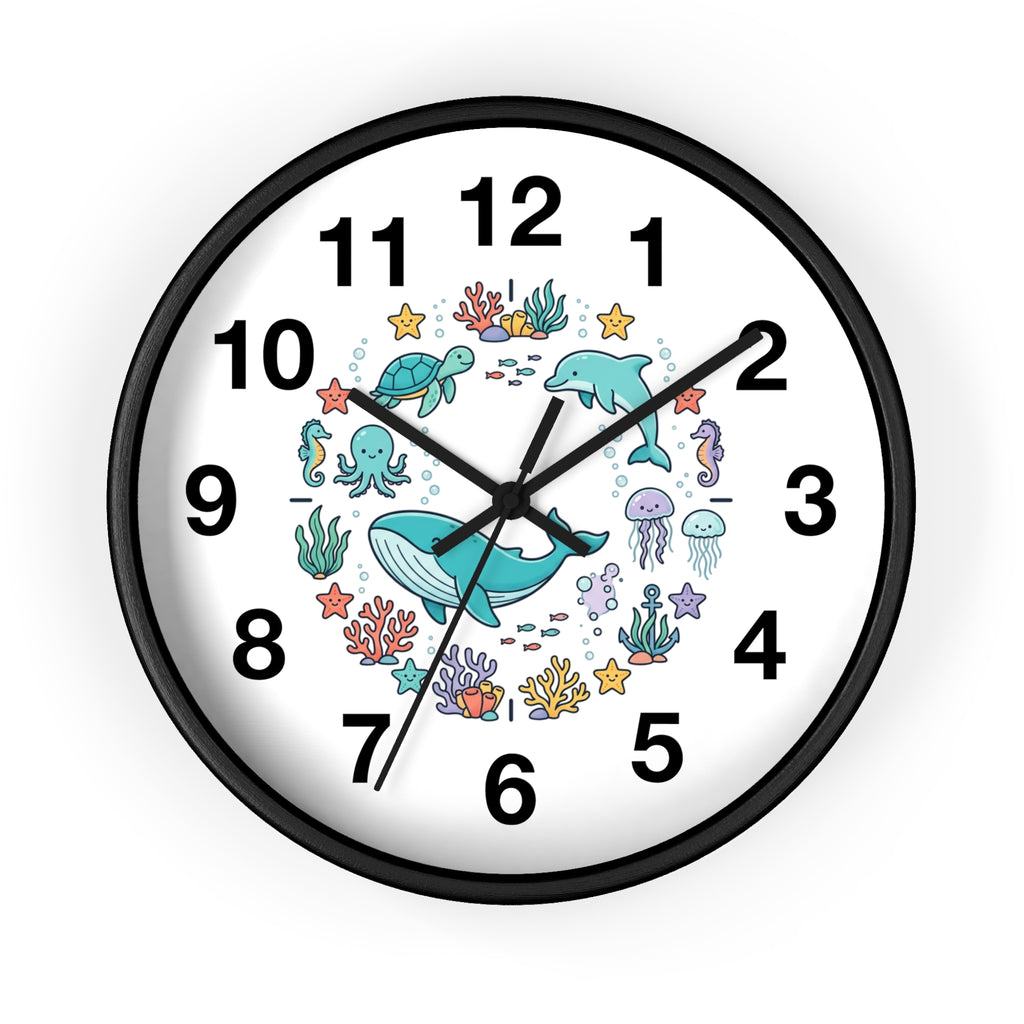 Underwater Friends Wall Clock — Cute Whale, Turtle & Dolphin Ocean Nursery Clock