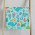 Cute Ocean Animals Hand Towel — Kids Sea Creature Print (Whale, Dolphin, Turtle, Jellyfish)