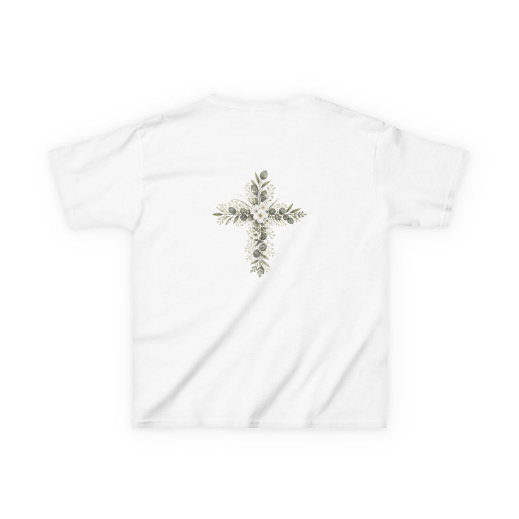 Kids Tee — Floral Cross “Faith” Christian Shirt for Children (Easter, Baptism, Church)