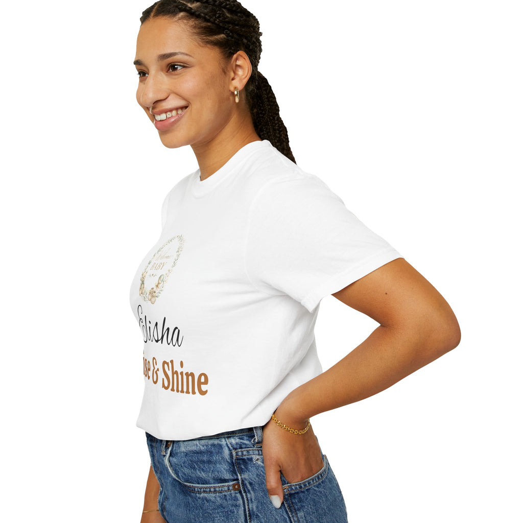 Personalized 'Rise & Shine' T-Shirt — Custom Name Floral Monogram Tee