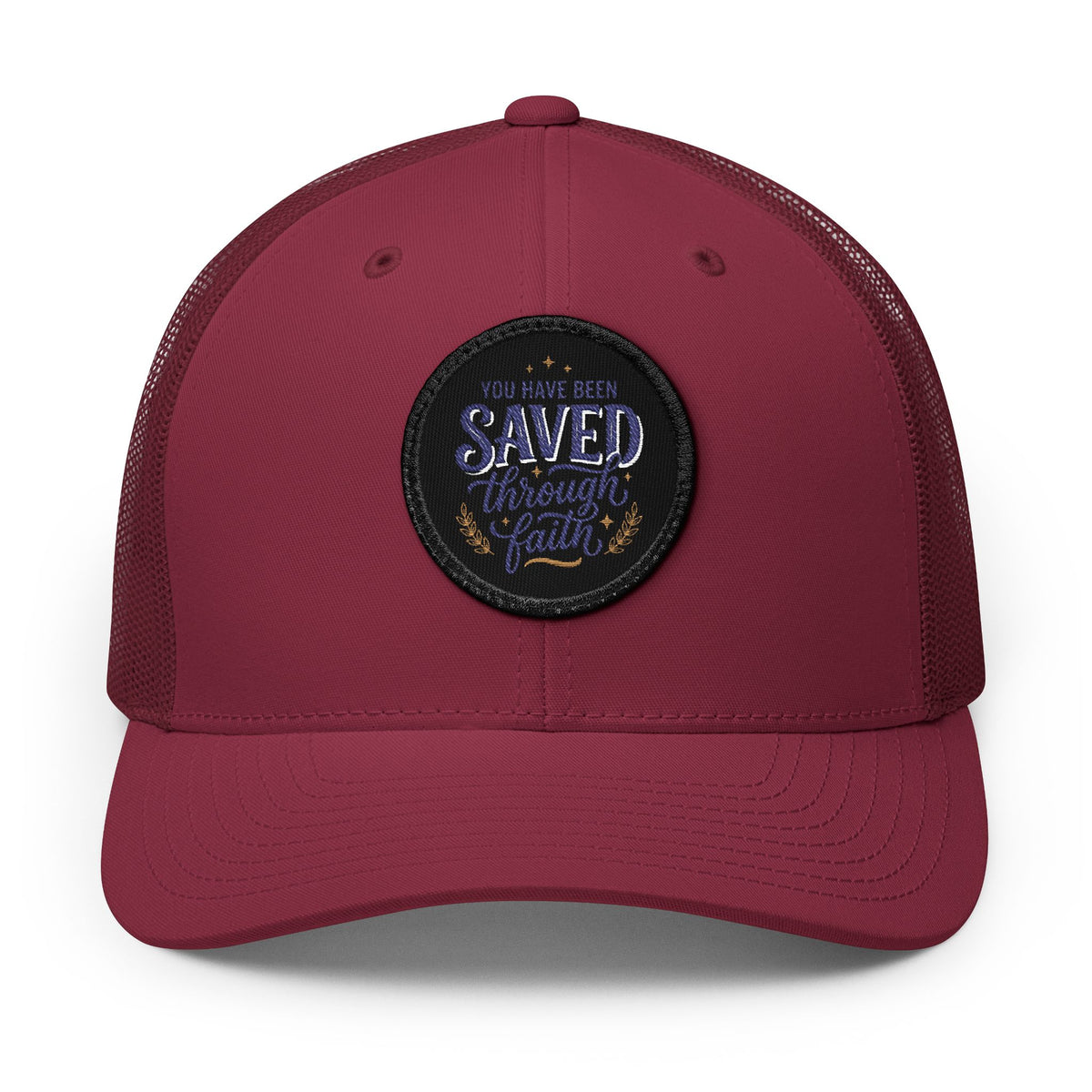 Embroidered Patch Trucker Hat — "You Have Been Saved Through Faith"