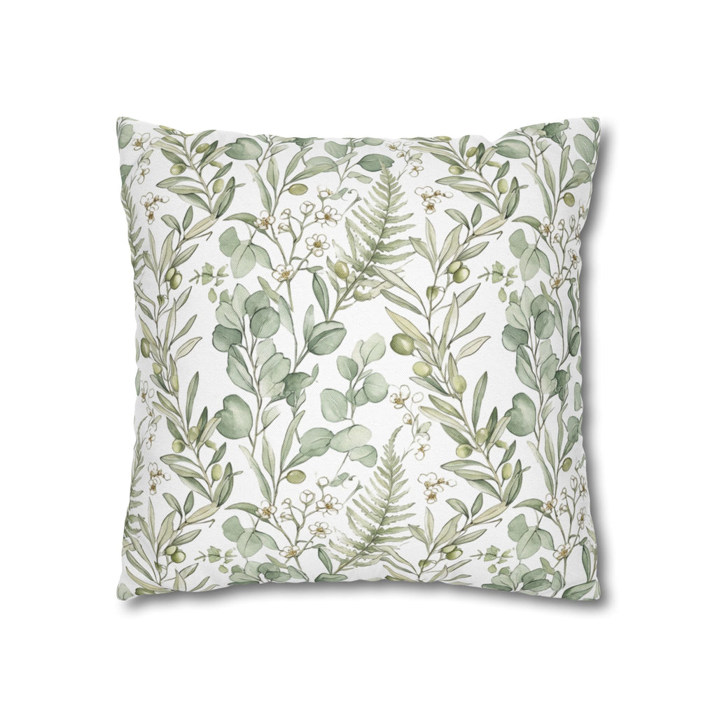 Botanical Greenery Square Pillowcase — Watercolour Eucalyptus & Fern Throw Pillow Cover