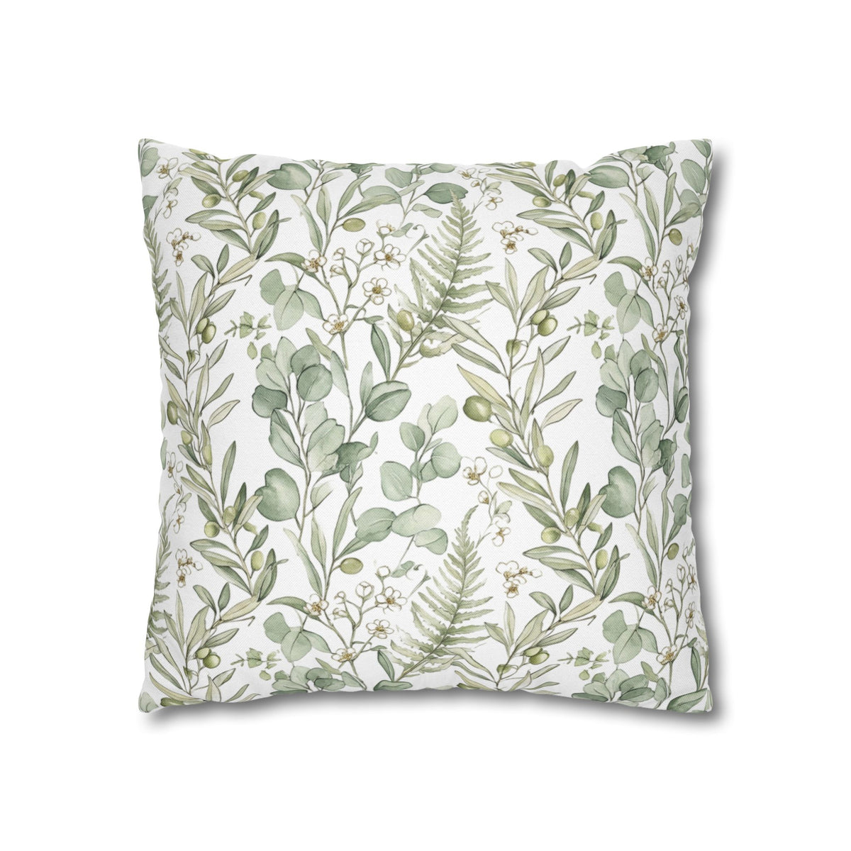 Botanical Greenery Square Pillowcase — Watercolour Eucalyptus & Fern Throw Pillow Cover
