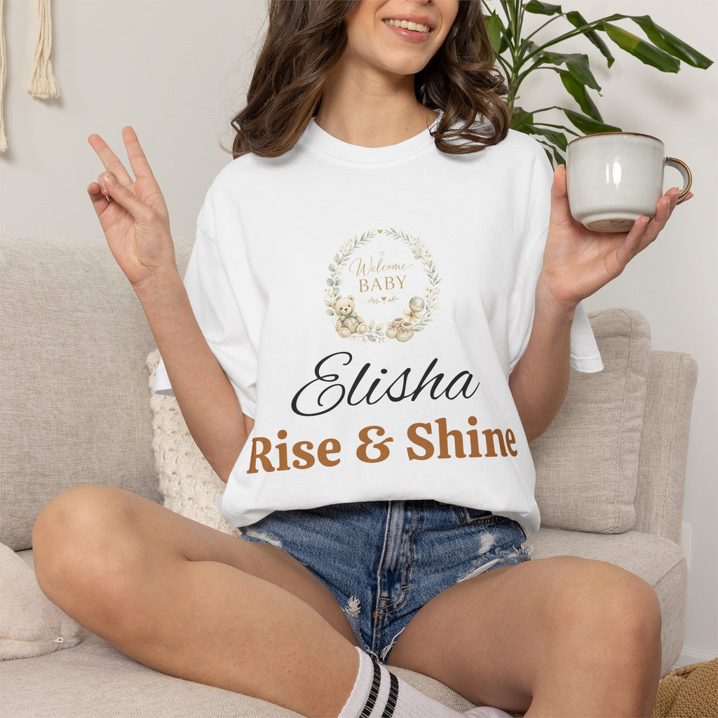 Personalized 'Rise & Shine' T-Shirt — Custom Name Floral Monogram Tee