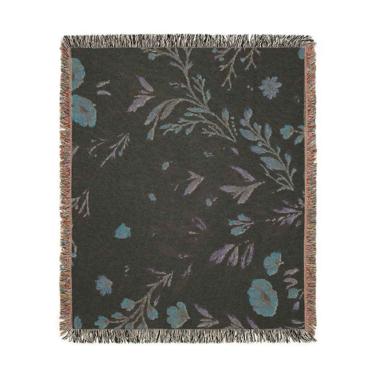 Floral Woven Blanket — Vintage Botanical Throw with Fringe