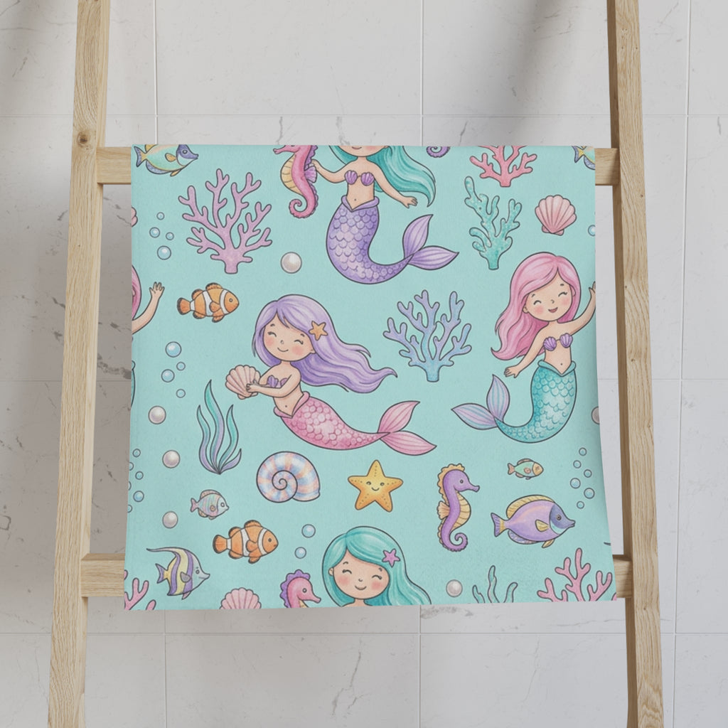 Pastel Mermaid Hand Towel — Cute Ocean Nursery Bath Towel for Kids