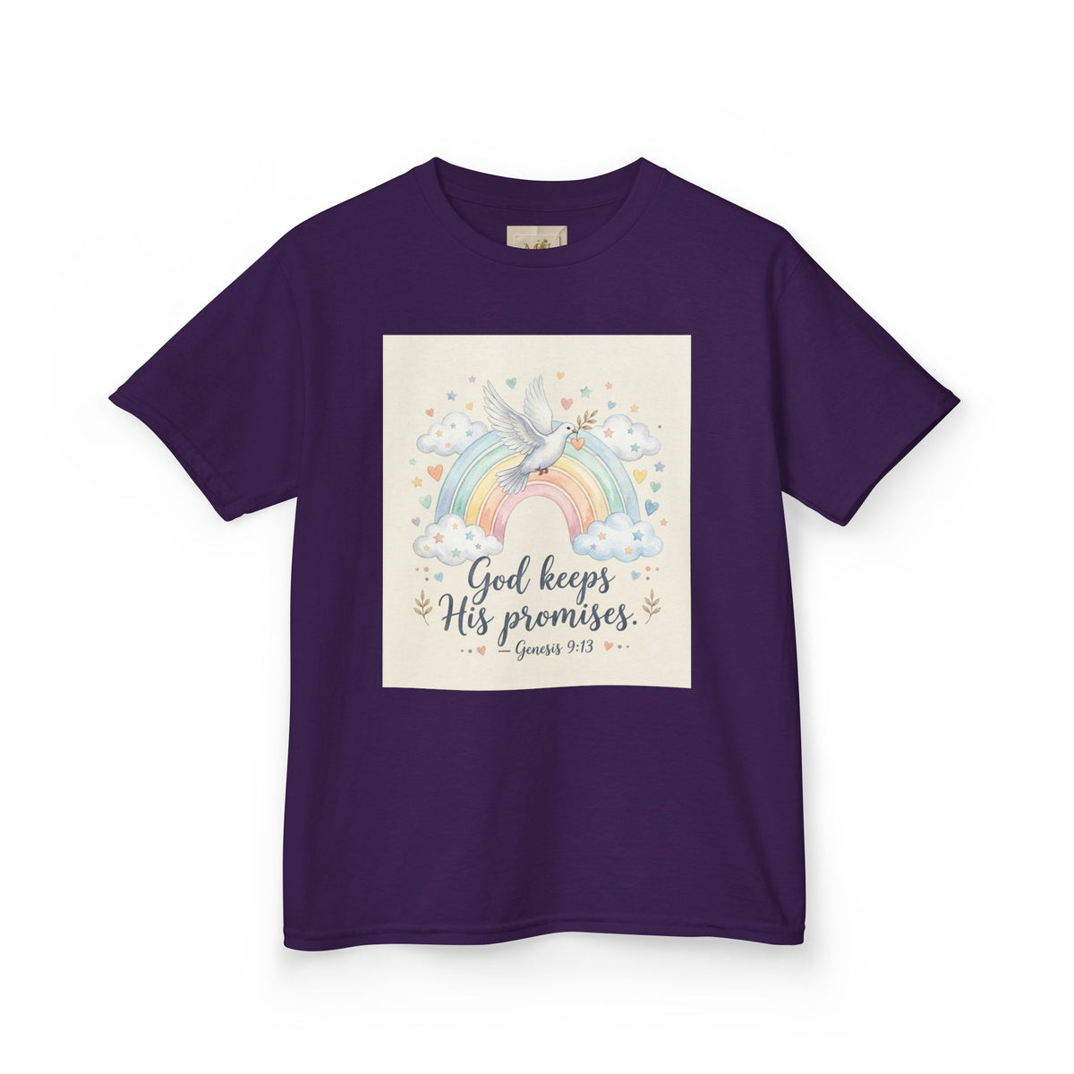 Christian Kids T-Shirt — "God Keeps His Promises" Rainbow Dove Tee | Psalm 145:13