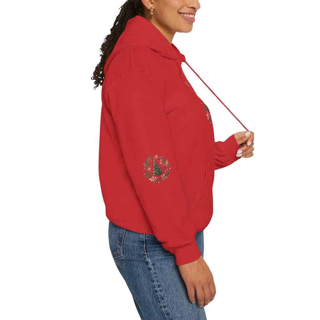 Christmas Tree Wreath Hoodie — Festive Botanical Sweatshirt, 50/50 Cotton-Poly, Unisex