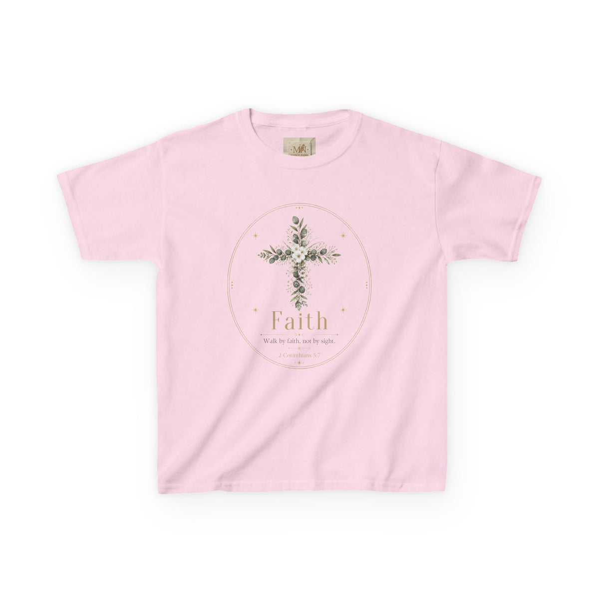 Kids Tee — Floral Cross “Faith” Christian Shirt for Children (Easter, Baptism, Church)