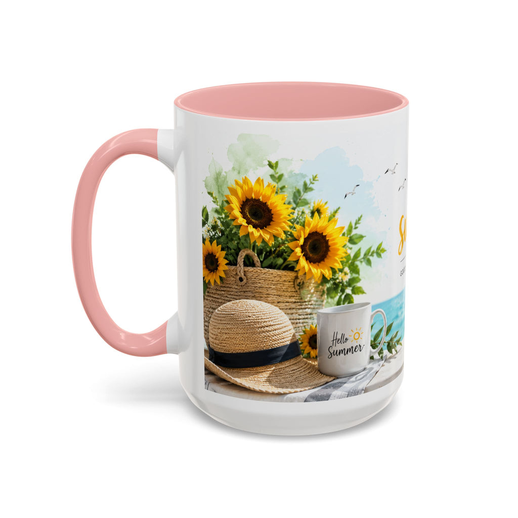 Hello Summer Accent Coffee Mug — Beach Vibes Lemon Palm Coastal Ceramic Mug (11/15oz)