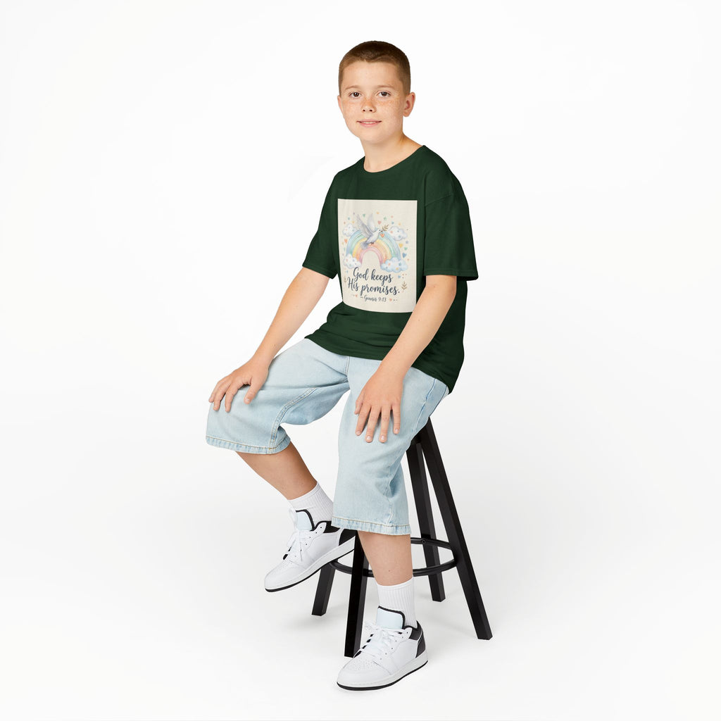 Christian Kids T-Shirt — "God Keeps His Promises" Rainbow Dove Tee | Psalm 145:13