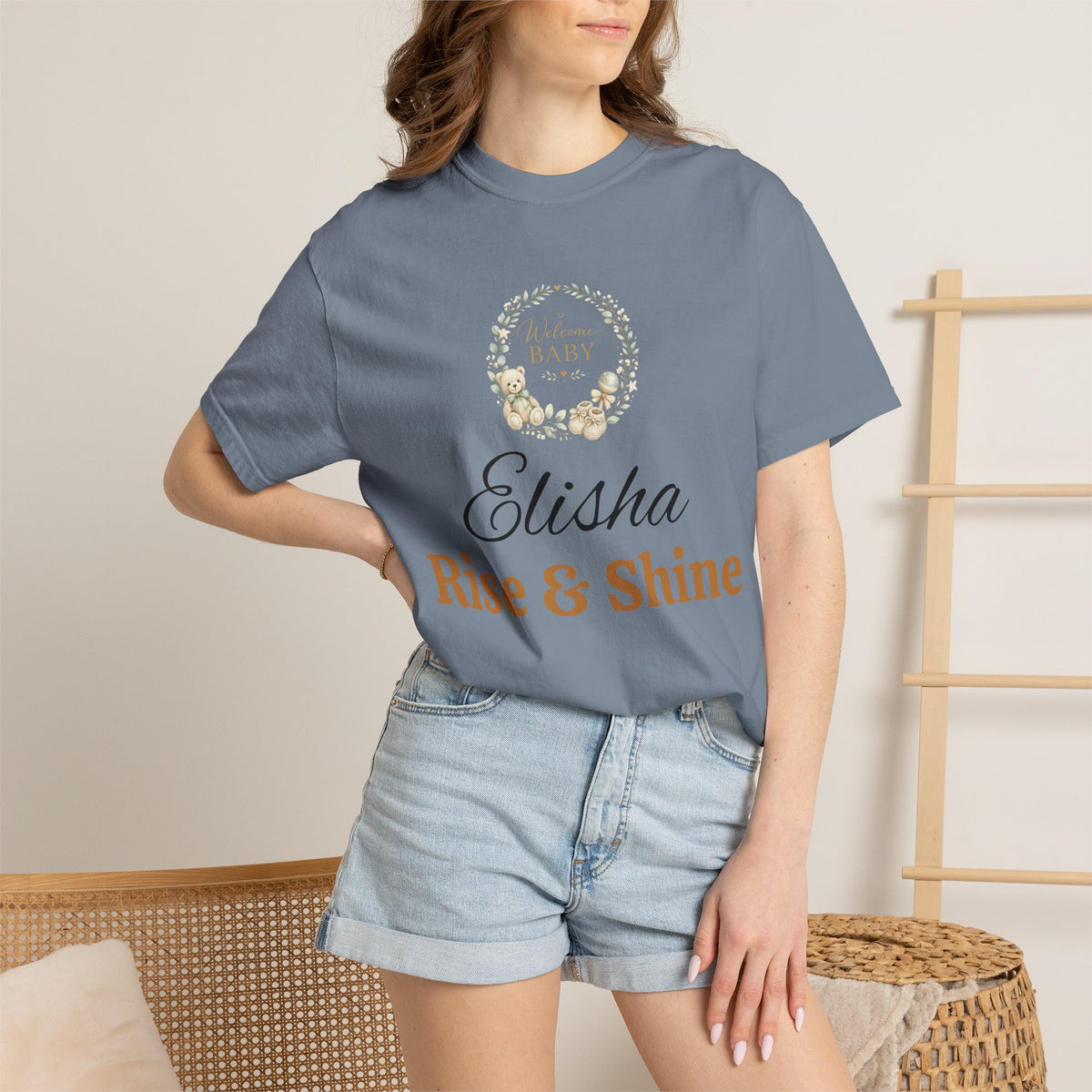 Personalized 'Rise & Shine' T-Shirt — Custom Name Floral Monogram Tee