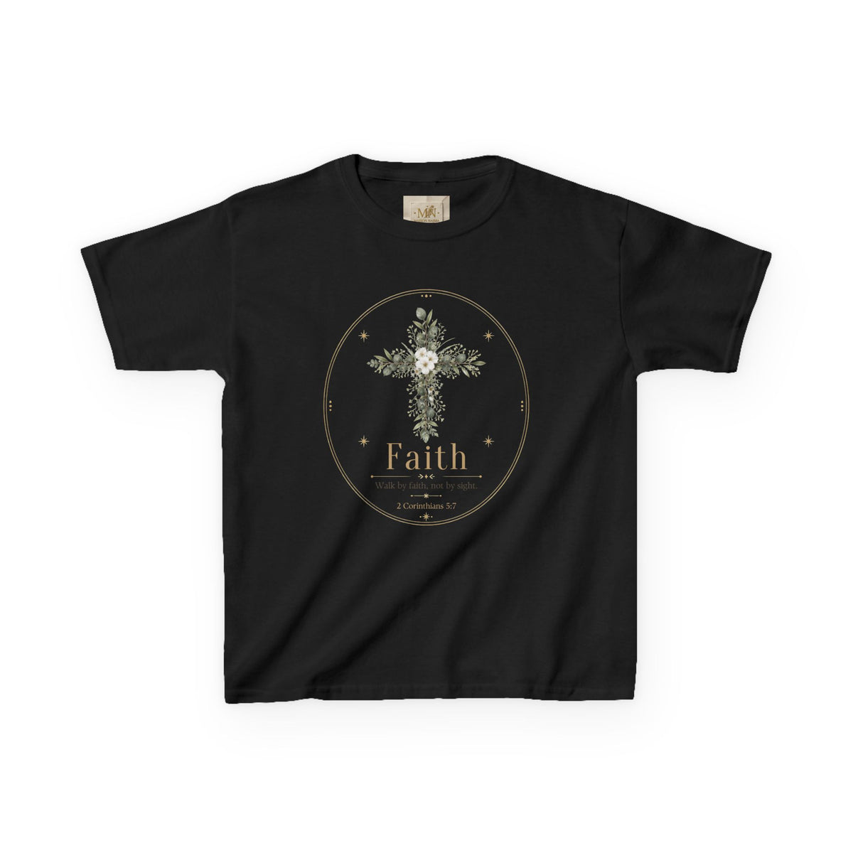Kids Tee — Floral Cross “Faith” Christian Shirt for Children (Easter, Baptism, Church)